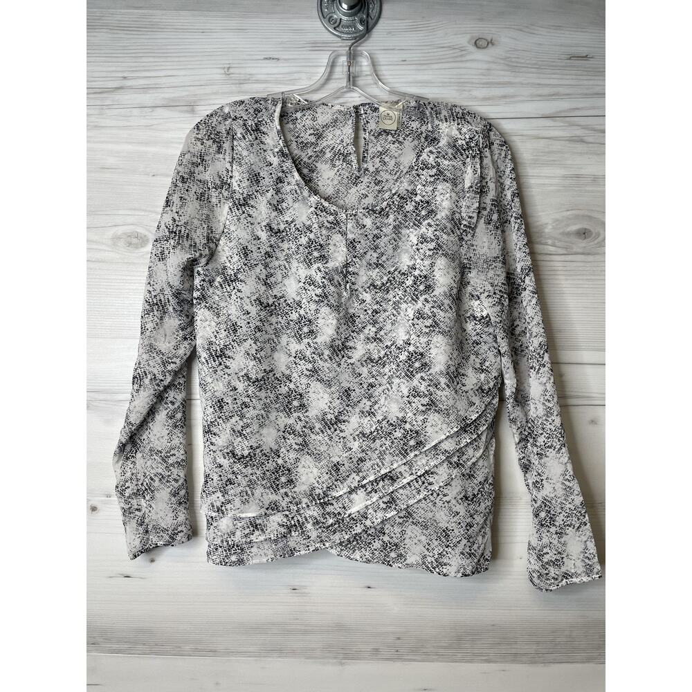 Paper Crane Shirt Womens Small Gray Black Abstract Print Long Sleeve Blouse Top